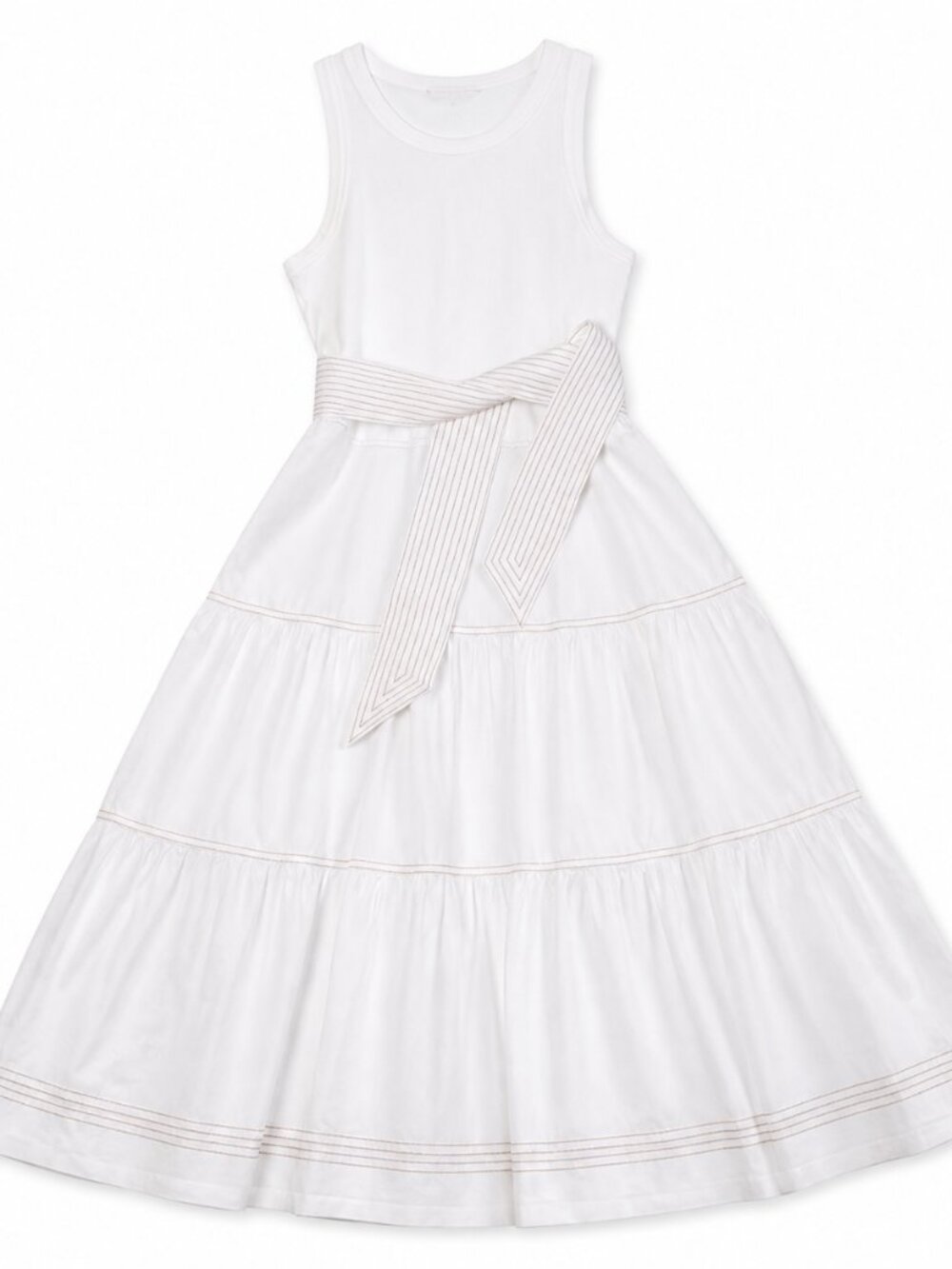 NWT Veronica Beard Austyn White Tiered Belted Midi Dress L - Picture 12 of 12
